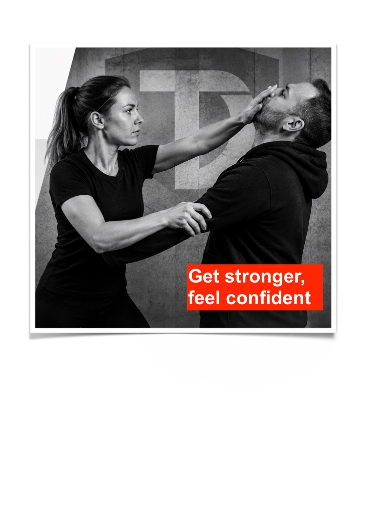 Self-defense training promotional image: Get stronger, feel confident